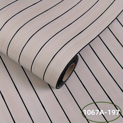 Roll of self-adhesive wall panel in light pinkish beige with black stripes, model S-1067A-197