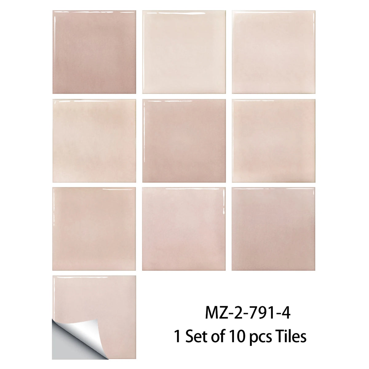 Ten pinkish beige gradient square tile stickers, Model 4, on a white background