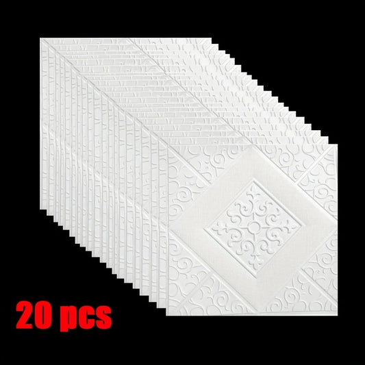 Pile of 20 white foam 3D ceiling panels, 35 × 35 cm