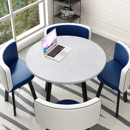 Round table covered in white wood effect self-adhesive vinyl