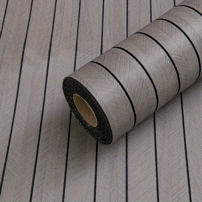 Roll of self-adhesive wall panel in dark grey taupe with black stripes, model S-9-3