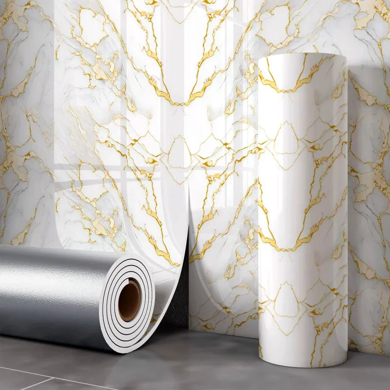 Gold marble effect panel with closely packed golden veins, in a roll
