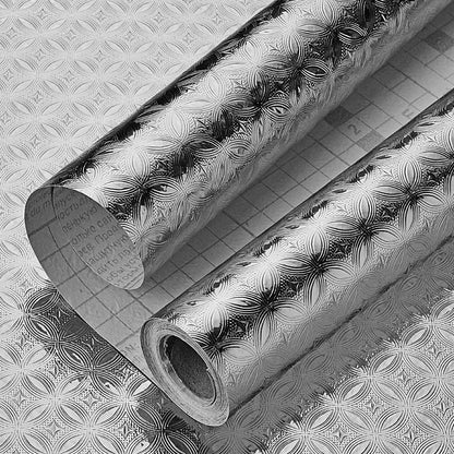 Rolle silberne Klebefolie mit Blumen und dunklen Blättern