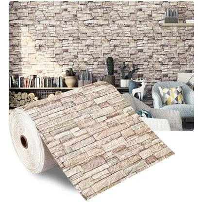Roll of beige self-adhesive wallpaper with slab stone effect, Model E