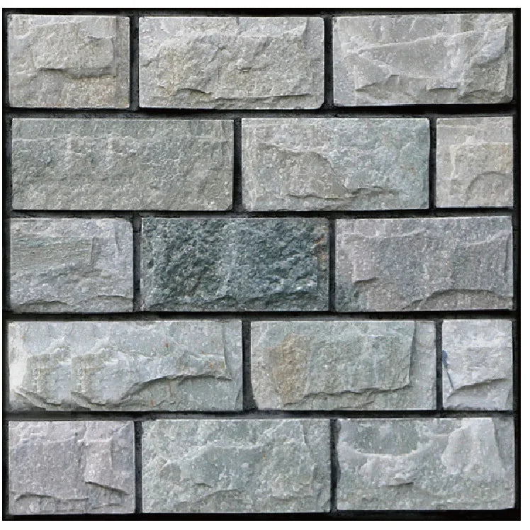3D PVC-paneel van 30 × 30 cm met een grijze baksteenlook die op steen lijkt, op een witte achtergrond