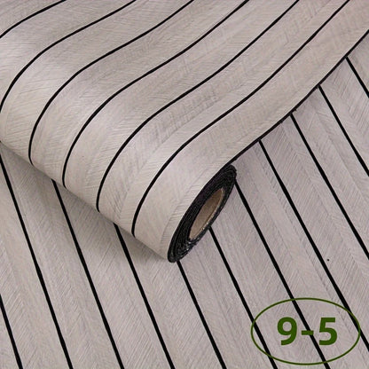 Roll of self-adhesive wall panel in light taupe with black stripes, model S-9-5