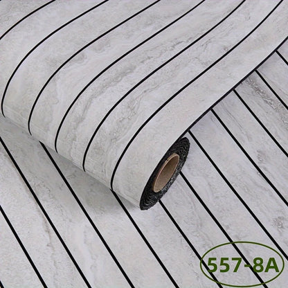 Roll of self-adhesive wall panel in light grey concrete effect with black stripes, model S-557-8A