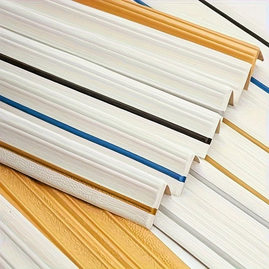 Stack of white self-adhesive strips with black, blue and gold stripes