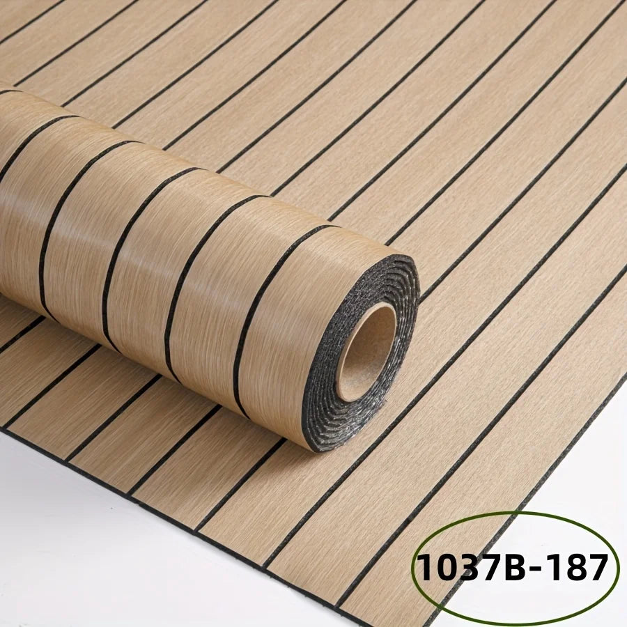 Roll of self-adhesive wall panel in golden sand colour with black stripes, model S-1037B-187