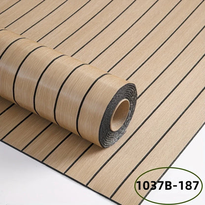 Roll of self-adhesive wall panel in golden sand colour with black stripes, model S-1037B-187