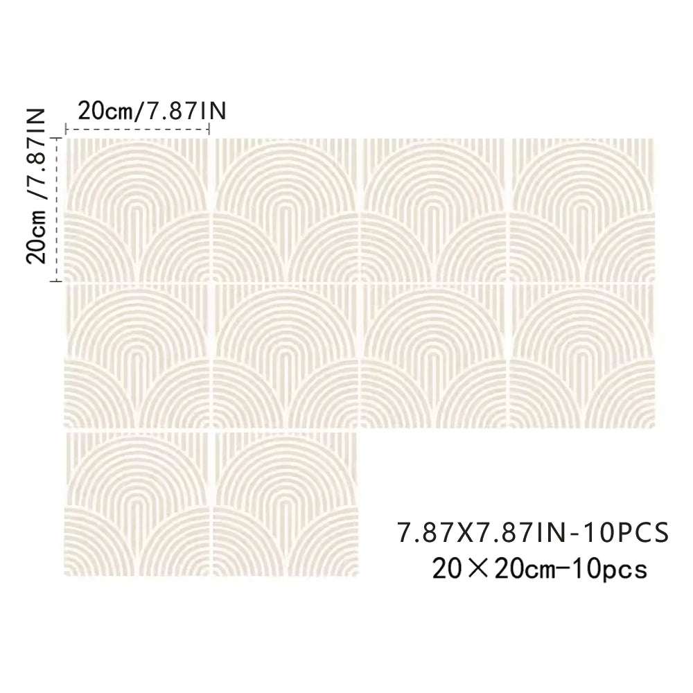 Ten cream tile stickers with fine arches, on a white background, each 20 × 20 cm