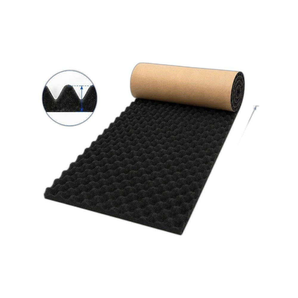 Roll of black acoustic foam, 50 × 100 cm, 2 cm thick, with an egg box surface