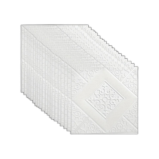 Pile of 20 white foam 3D ceiling panels, 35 × 35 cm