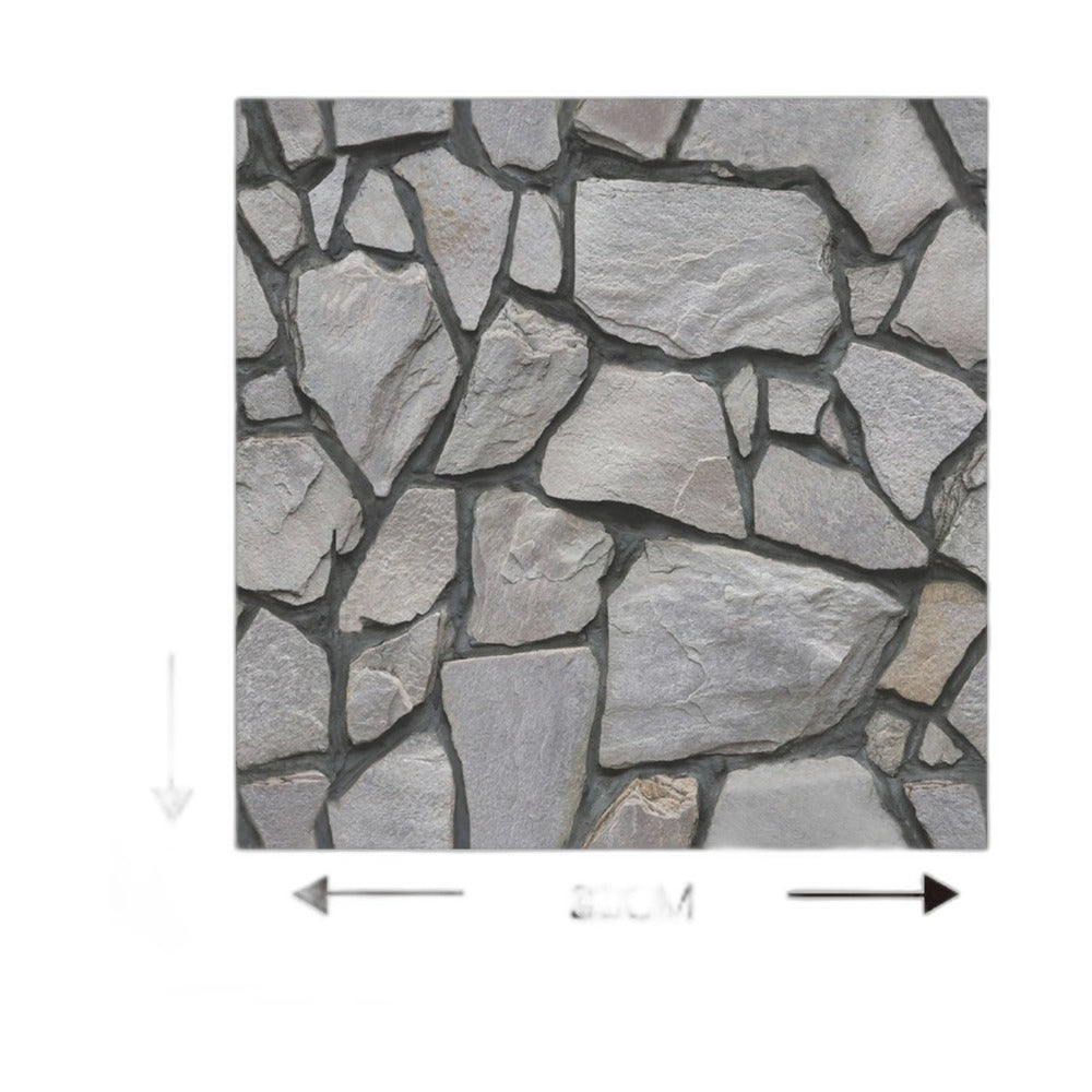 Itseliimautuva 3D-paneeli, epäsäännöllinen harmaa kivikuvio, 30 cm:n neliö, valkoisella taustalla