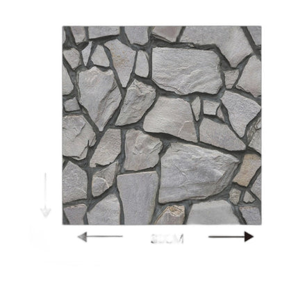 Itseliimautuva 3D-paneeli, epäsäännöllinen harmaa kivikuvio, 30 cm:n neliö, valkoisella taustalla