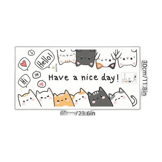 30 × 60 cm self-adhesive sheet with ten cartoon cats, speech bubbles and “Have a nice day!” on a white background
