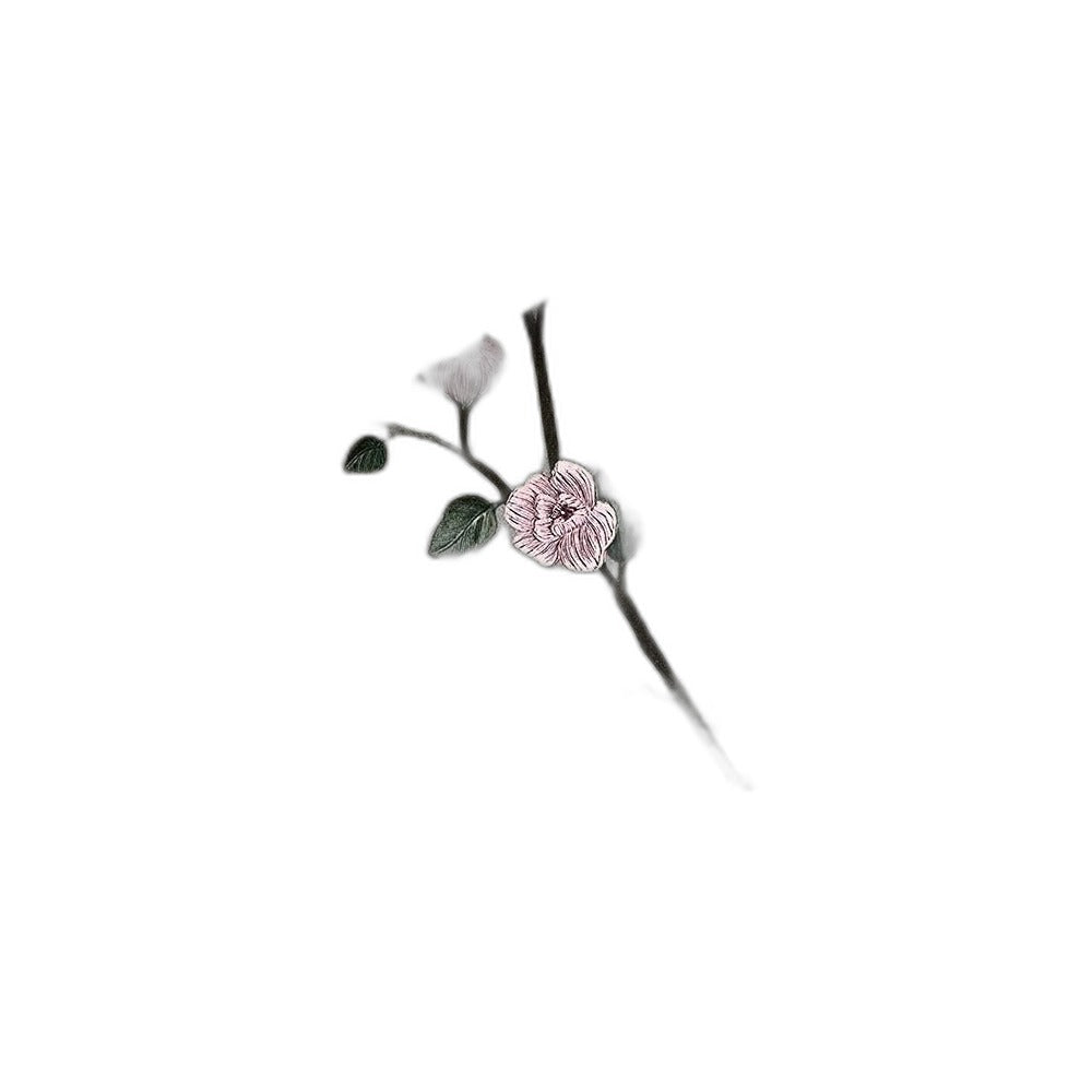 Rolle graue selbstklebende Tapete mit rosa Blumen und Zweigen, auf demselben Muster liegend