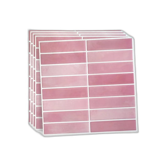 Stack of five pink tile sticker sheets with rectangular tiles, on a white background